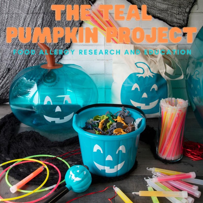 SCS Direct Teal Pumpkin Halloween Trick or Treat Bucket 8.5 in (1 Pack)-Official Teal Pumpkin Project Allergy-Friendly Candy Pail Accessory and Party Decoration Supplies, Haunted House Plastic Bowl w Handle - Image 2